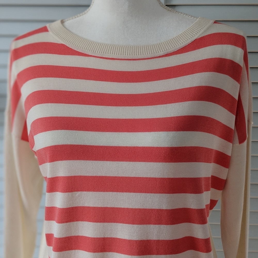 Talbots Coral and Cream Color Striped Sweater